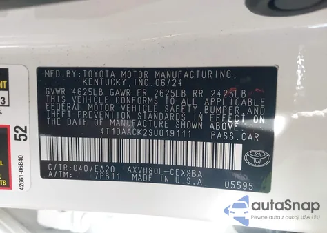 2025 Toyota Camry Xse z USA, uszkodzony, nr VIN 4T1DAACK2SU019111